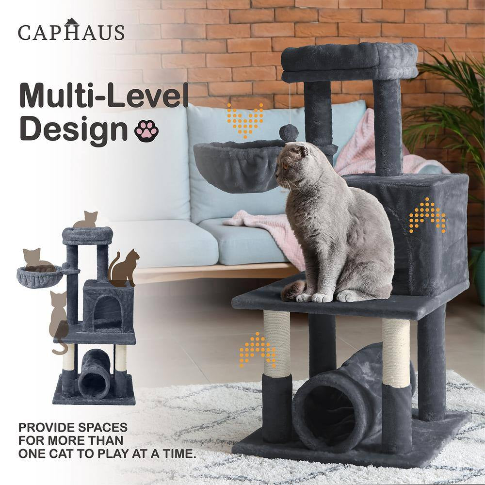 40 In. Beige Cat Tower for Indoor Cats, Multi-Level Cat Activity Tree with Scratching Posts, Basket, Cat Cave Condo