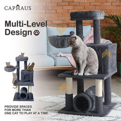 40 In. Beige Cat Tower for Indoor Cats, Multi-Level Cat Activity Tree with Scratching Posts, Basket, Cat Cave Condo