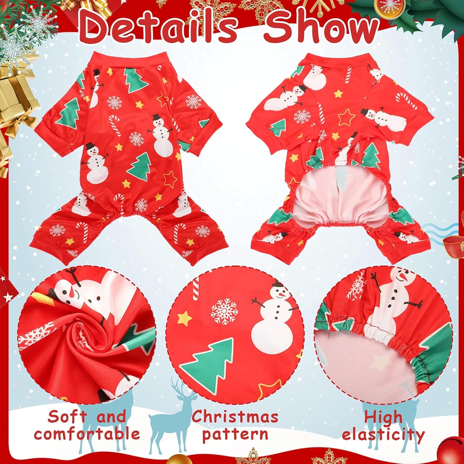 4 Pieces Christmas Dog Pajamas (Santa Patterns,Medium)