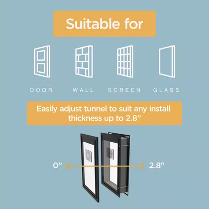 Medium Deluxe Aluminum Pet Door for Dogs, Adjustable Tunnel for Walls and Screens up to 2.8 In.