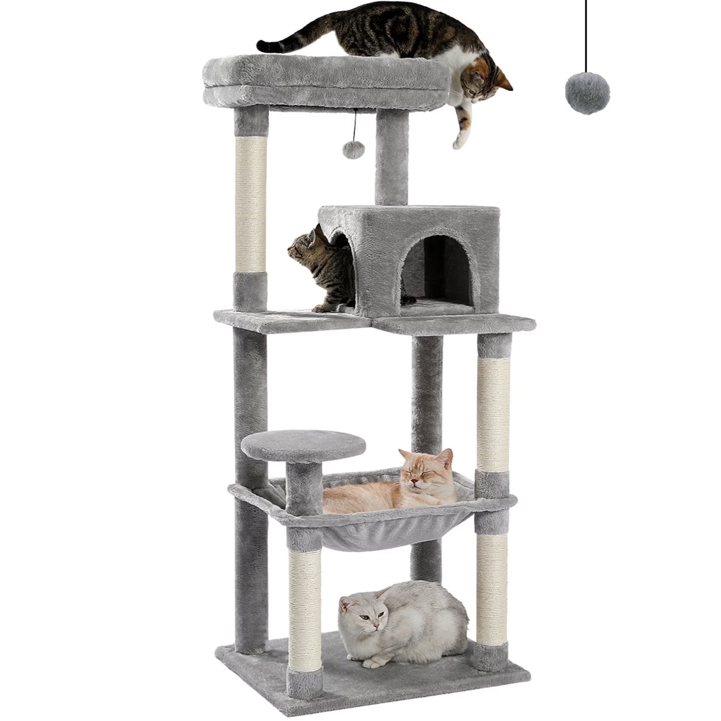 Cat Tree for Large Cats 56"Tall Cat Tower Condo with Scratching Post for Indoor Cats,Gray