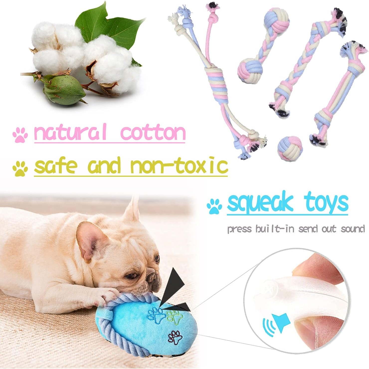 Puppy Chew Toys for Teething Puppy Teeth Cleaning, Interactive Tug Toys & Storage Basket