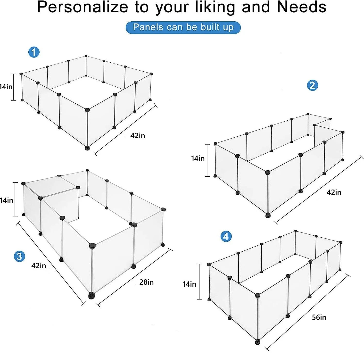 Pet Playpen Portable Small Animals Play Pen Rabbit Cage for Outdoor Indoor DIY Wire Fence for Hamster, Guinea Pig (14" * 14"/12Pieces, Translucent)