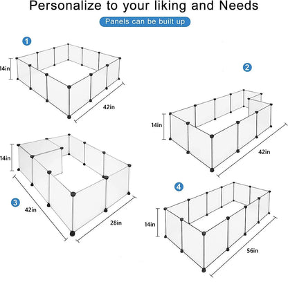 Pet Playpen Portable Small Animals Play Pen Rabbit Cage for Outdoor Indoor DIY Wire Fence for Hamster, Guinea Pig (14" * 14"/12Pieces, Translucent)