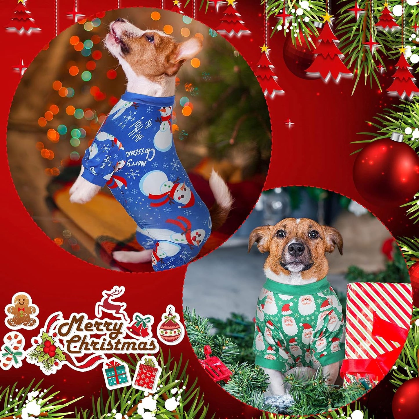 4 Pieces Christmas Dog Pajamas (Santa Patterns,Medium)