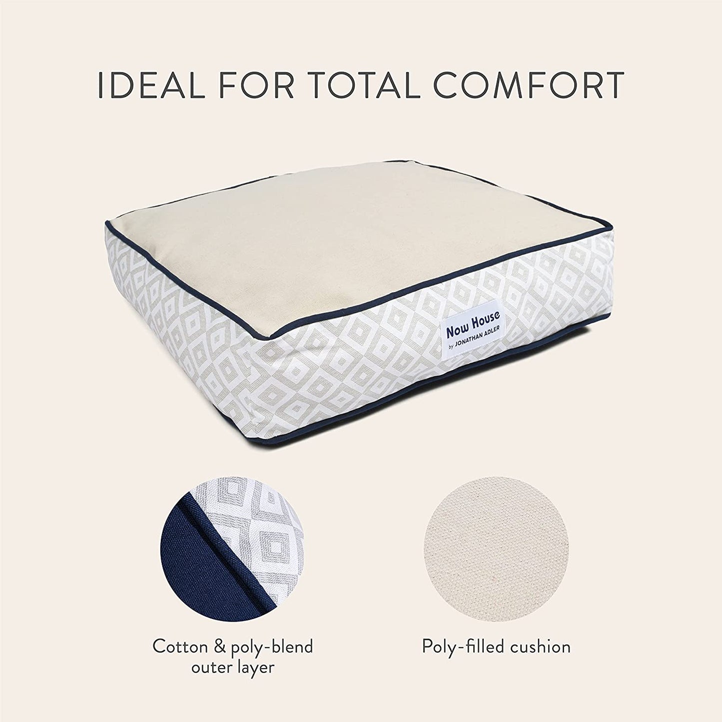 Now House for Pets Grey Diamond Cushion Dog Bed, Small Dog Bed, Machine Washable, Cotton/Poly Blend, 17X22X5 Inches