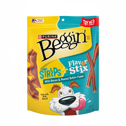 Purina  Sticks & Flavor Stix Dog Treats with Bacon & Peanut Butter Tender Chews, 6 Oz Pouch
