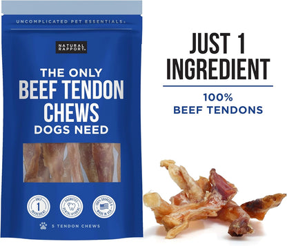 Beef Tendon Dog Treats - the Only Beef Tendon Chews Dogs Need- All Natural Dog Treats for Small and Large Dogs (5 Chews)