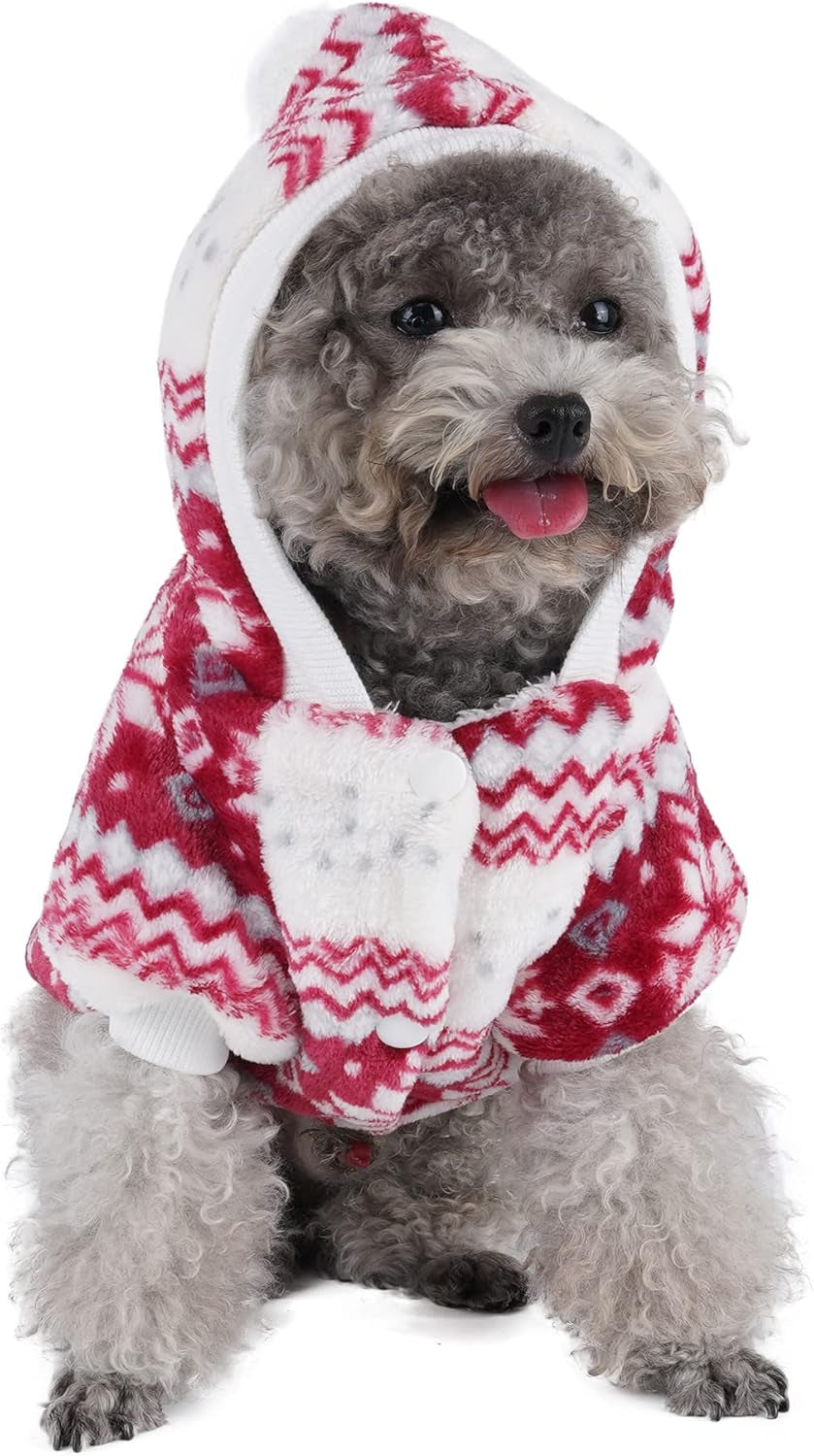 Dog Cat Christmas Fleece Jacket with Hood, Puppy Pet Warm Sweater Coat for Xmas/Winter Cold Weather(S Size)
