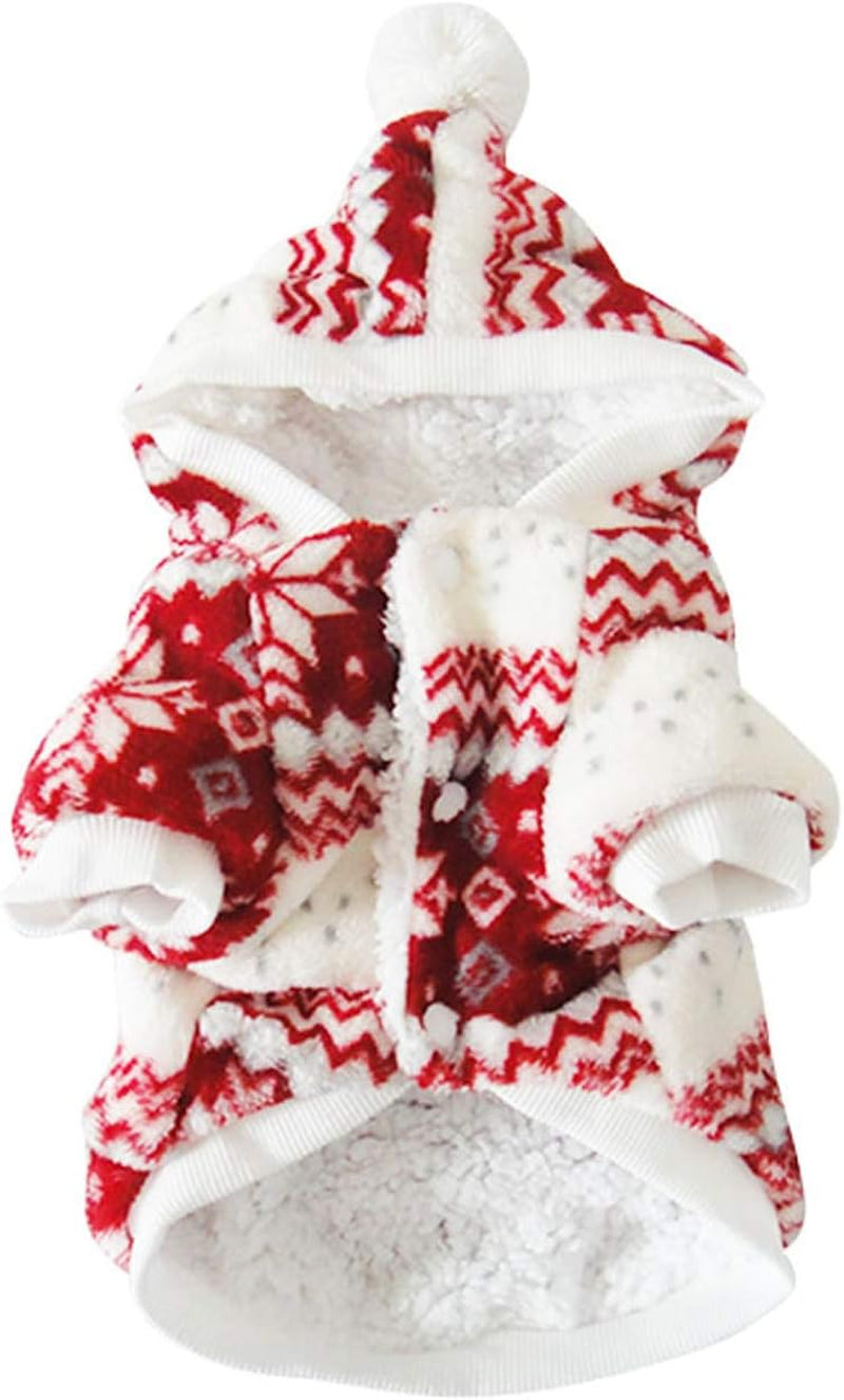 Dog Cat Christmas Fleece Jacket with Hood, Puppy Pet Warm Sweater Coat for Xmas/Winter Cold Weather(S Size)