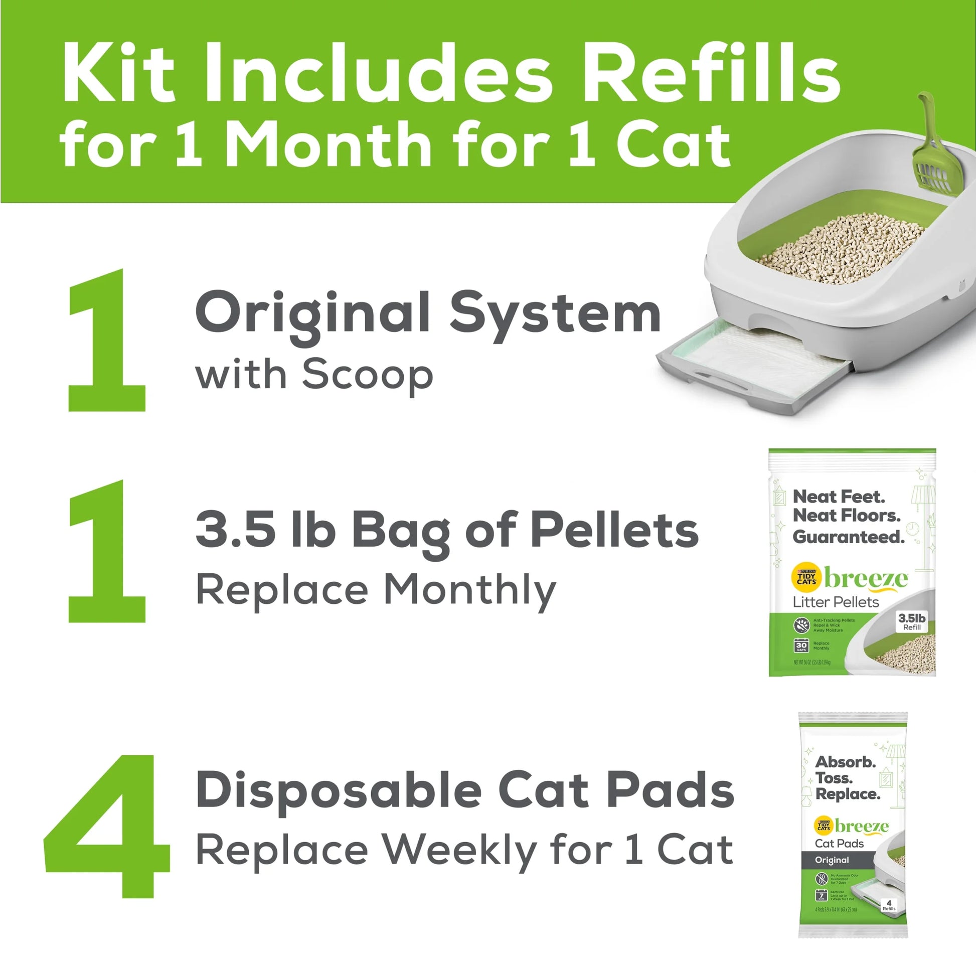 Purina  Breeze Cat Litter Box System Kit with Pellet Cat Litter, Litter Box, and Litter Box Pads