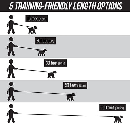 Long Trainer - 1 Inch Nylon Long Dog Training Leash with Storage Strap (50 Ft, Black)