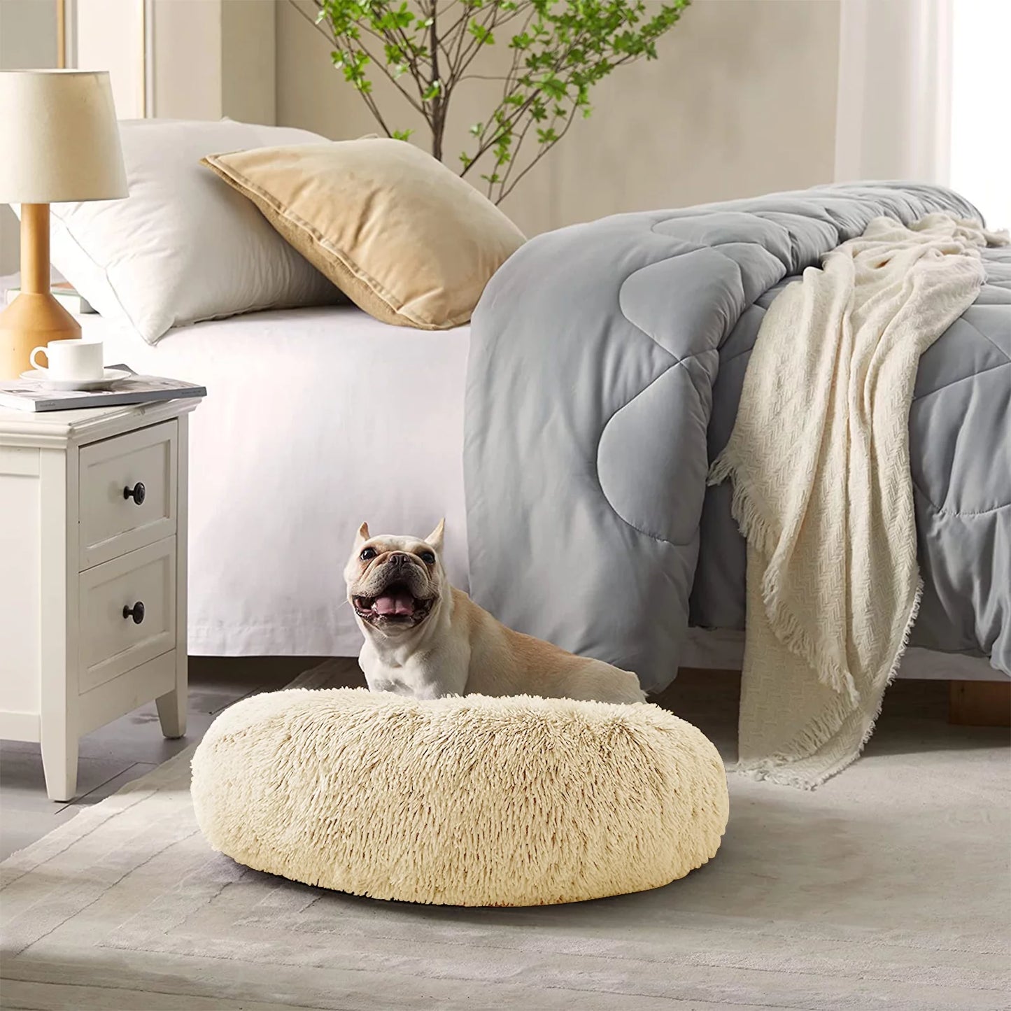 Calming Donut Dog Bed Anti-Anxiety, Self Warming, Cozy Soft Plush round Pet Bed, Ideal for Both Home & Travel, 27"L X 27"W X 8"H