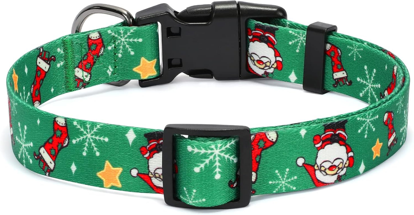 Christmas Dog Collar, Dog Christmas Collars with Santa and Christmas Tree Pattern Adjustable Christmas Boys Girls Dog Collar with Safety Plastic Buckle for Small Medium Large Dog Cat Pet