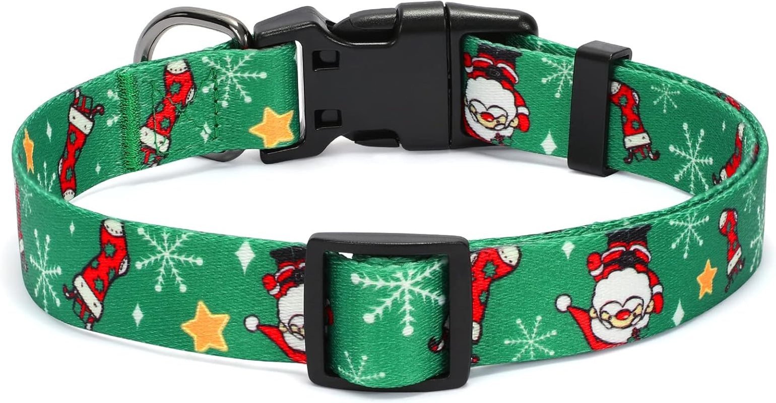 Christmas Dog Collar, Dog Christmas Collars with Santa and Christmas Tree Pattern Adjustable Christmas Boys Girls Dog Collar with Safety Plastic Buckle for Small Medium Large Dog Cat Pet