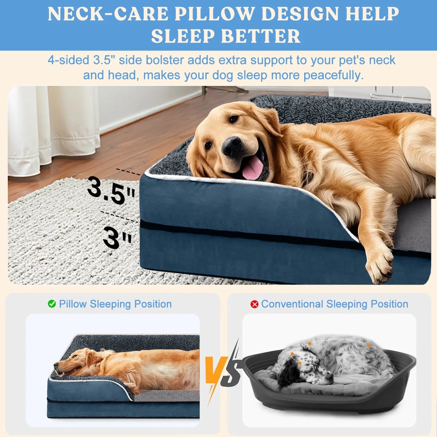 Dog Bed for Large Medium Small Dogs Orthopedic Pet Dog Sofa Bed with Removable and Washable Cover S to XL