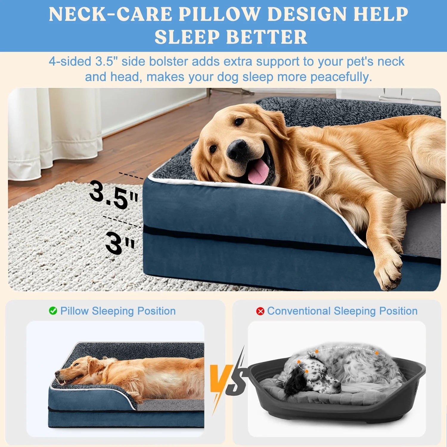 Dog Bed for Large Medium Small Dogs Orthopedic Pet Dog Sofa Bed with Removable and Washable Cover S to XL