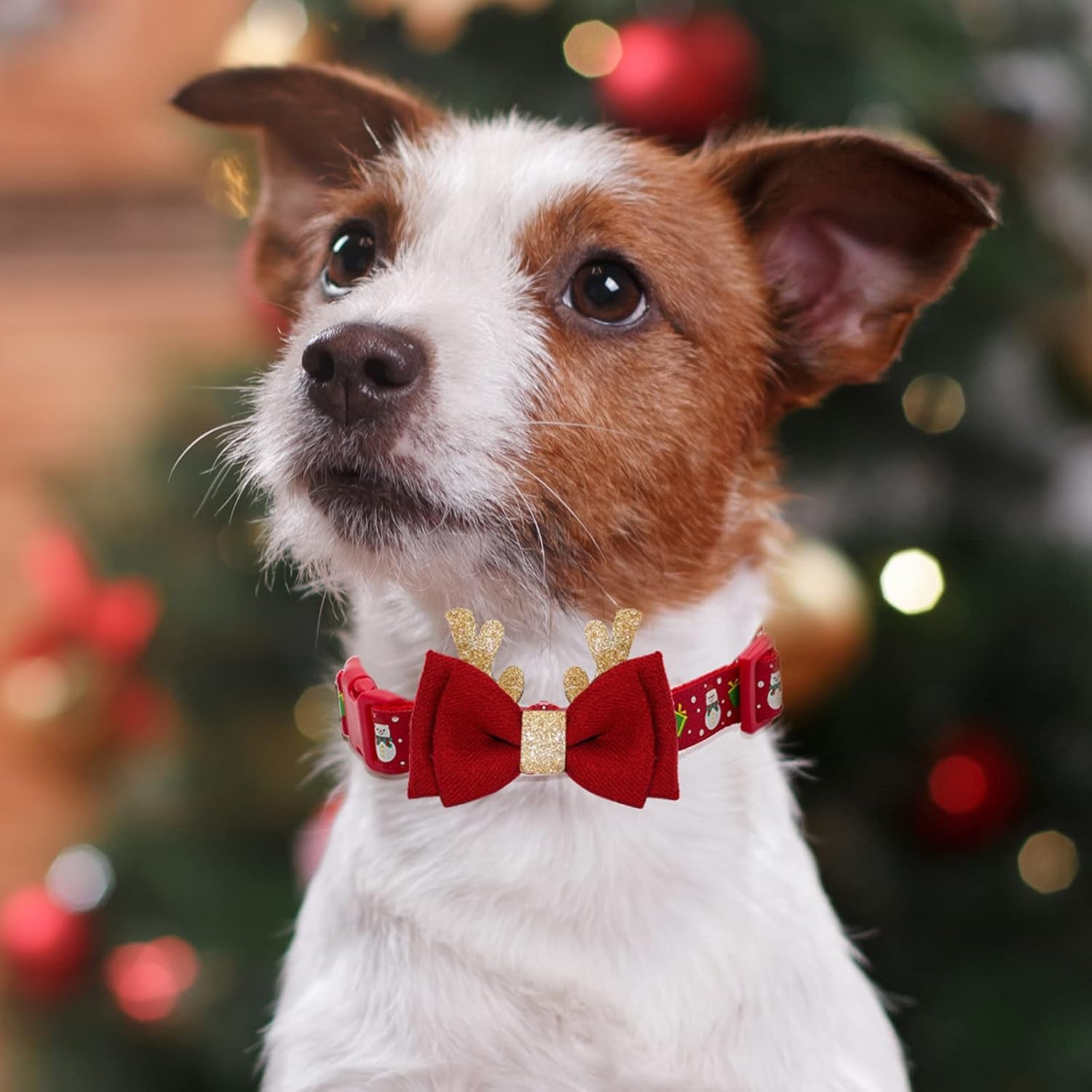 Christmas Antler Bow Tie Snowman Dog Collar for Medium Dogs