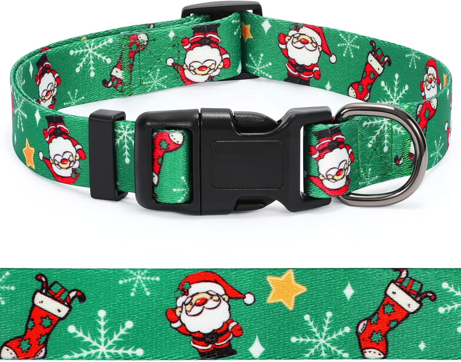 Christmas Dog Collar, Dog Christmas Collars with Santa and Christmas Tree Pattern Adjustable Christmas Boys Girls Dog Collar with Safety Plastic Buckle for Small Medium Large Dog Cat Pet