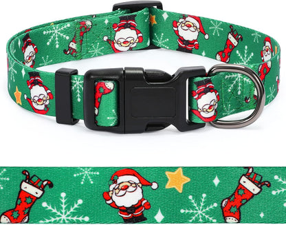 Christmas Dog Collar, Dog Christmas Collars with Santa and Christmas Tree Pattern Adjustable Christmas Boys Girls Dog Collar with Safety Plastic Buckle for Small Medium Large Dog Cat Pet