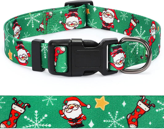 Christmas Dog Collar, Dog Christmas Collars with Santa and Christmas Tree Pattern Adjustable Christmas Boys Girls Dog Collar with Safety Plastic Buckle for Small Medium Large Dog Cat Pet