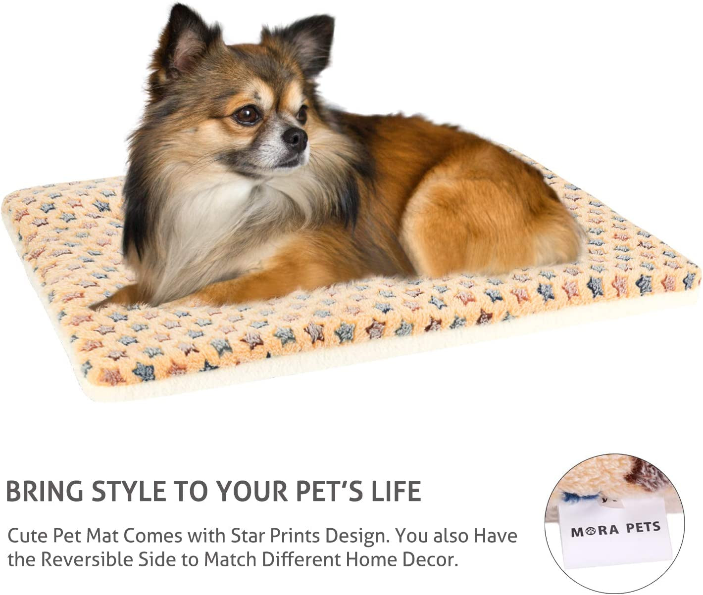 Dog Crate Pad - Ultra Soft Pet Bed with Cute Star Print, Washable Mat for Large Medium Small Dogs, Reversible Fleece Kennel Liner, Cat Bed 21 X 12 Inch Brown