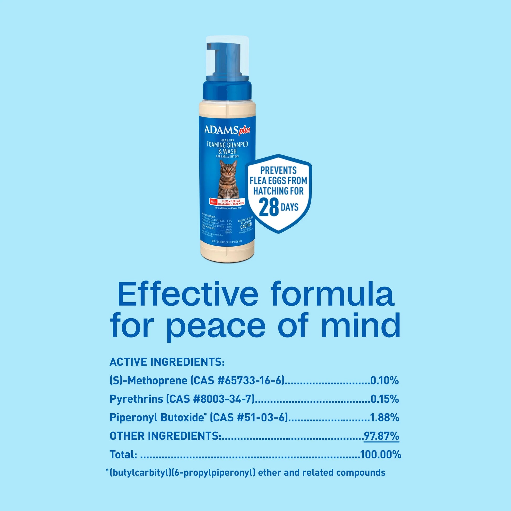 plus Flea & Tick Foaming Shampoo & Wash for Cats & Kittens over 12 Weeks, Sensitive Skin Flea Treatment for Cats & Kittens, Kills Adult Fleas, Ticks and Lice on Contact, 10 Ounces